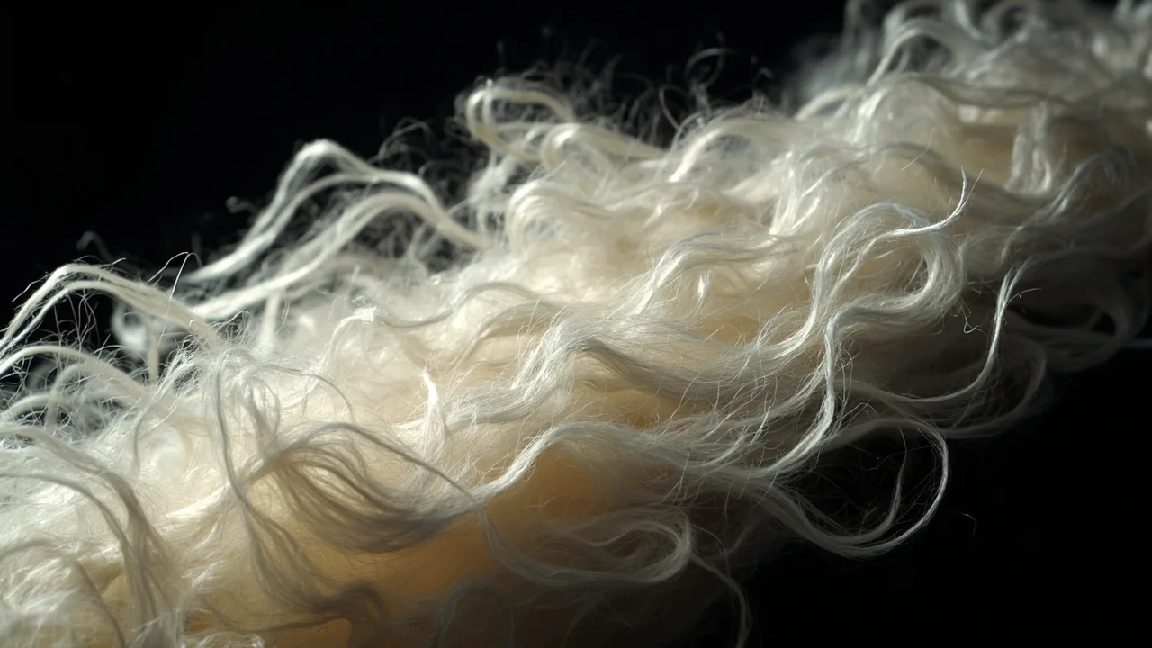 Fibres de duvet de cachemire brut en macrophotographie extrême