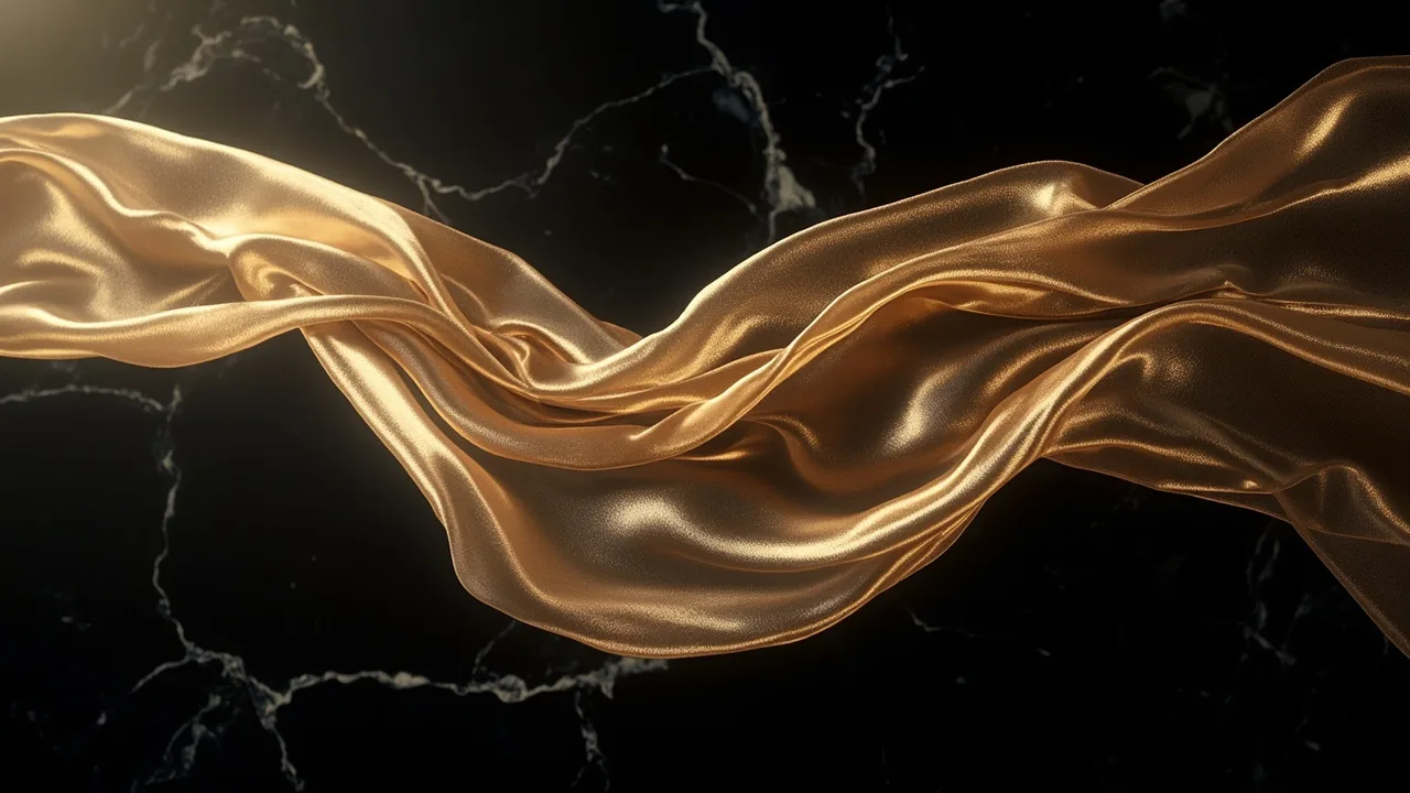 Foulard de soie champagne ondulant, chatoiement iridescent changeant du doré au nacré selon la lumière