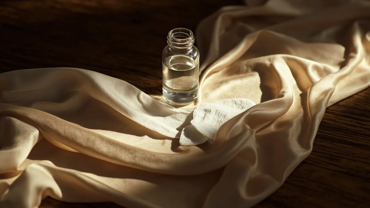 Détachage délicat d'une étoffe de soie au linge blanc