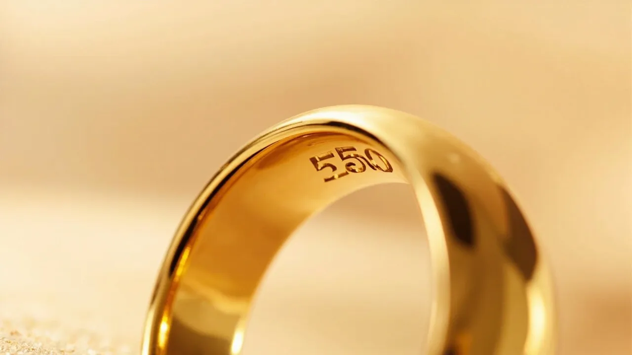 Poinçon 750 millièmes gravé à l'intérieur d'un anneau de bague en or