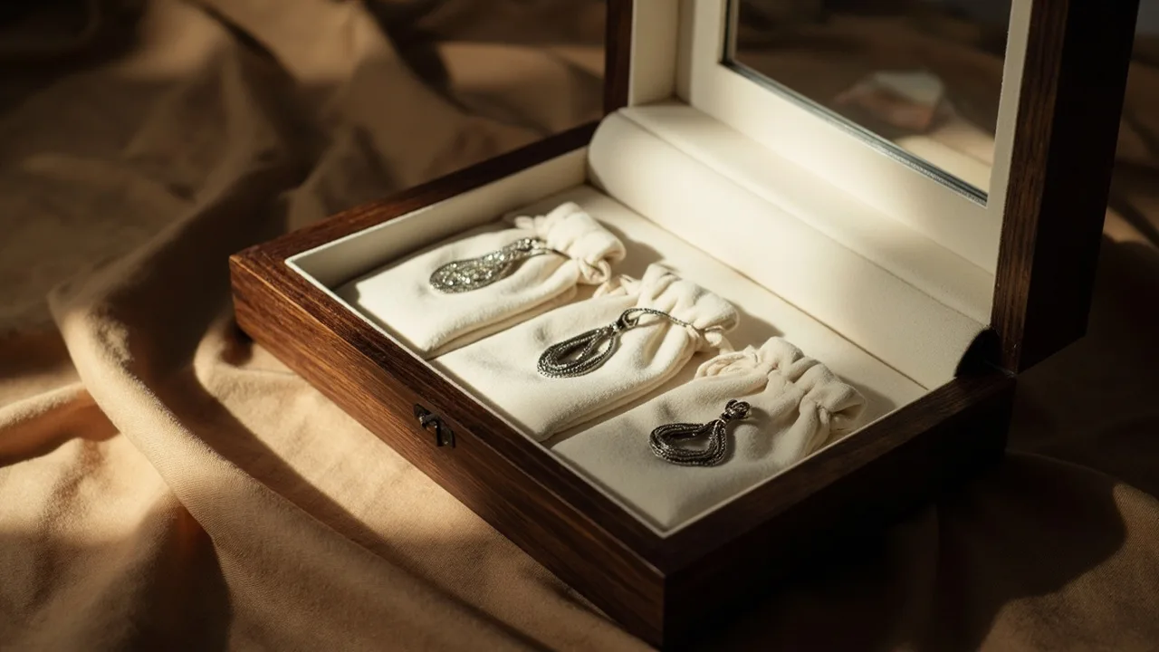 Écrin et pochettes en tissu, rangement séparé de bijoux en argent