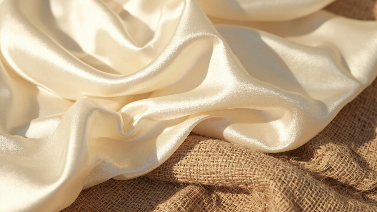 Coupon de soie ivoire drapé en vagues souples, révélant le lustre profond et la trame fine du tissage