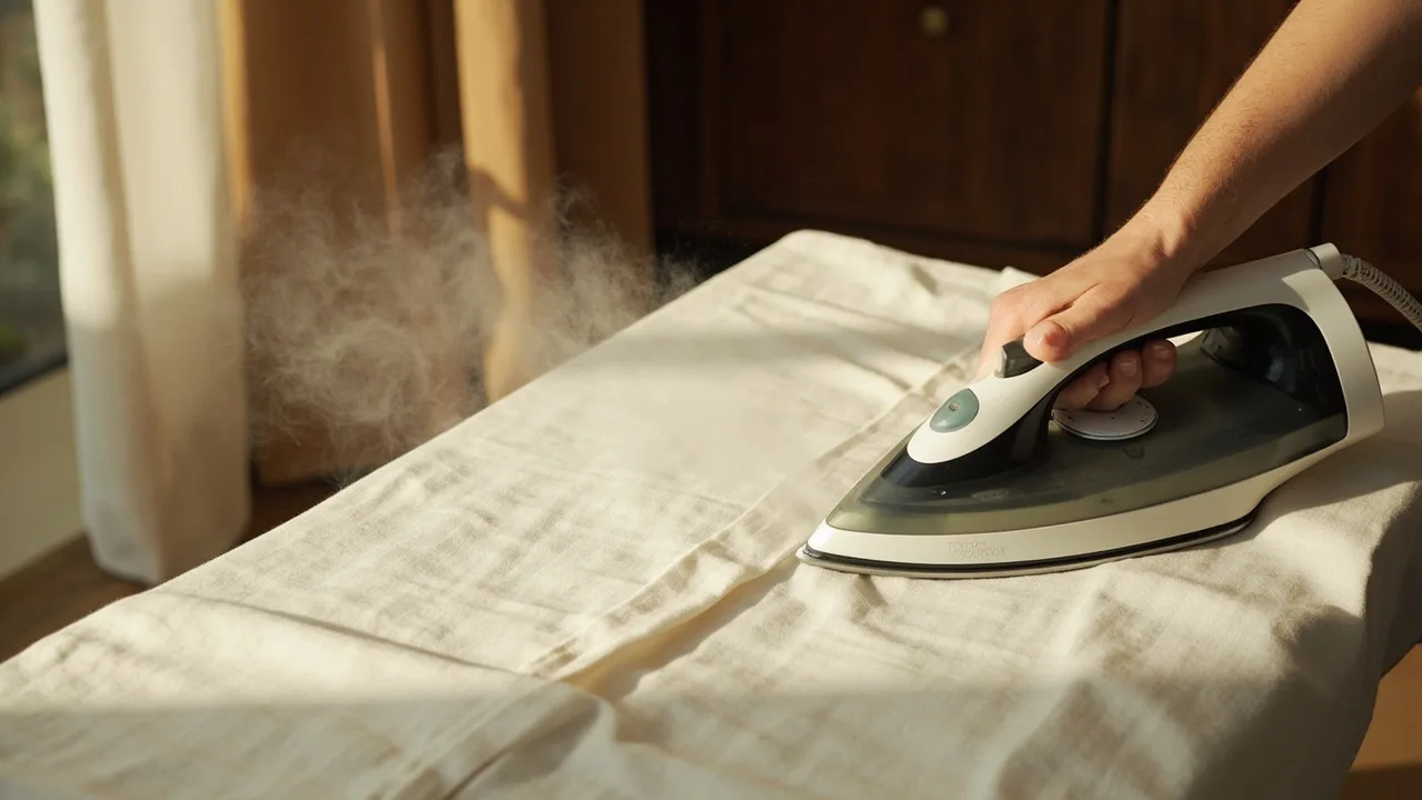 Repassage à la vapeur d'une chemise en lin écru