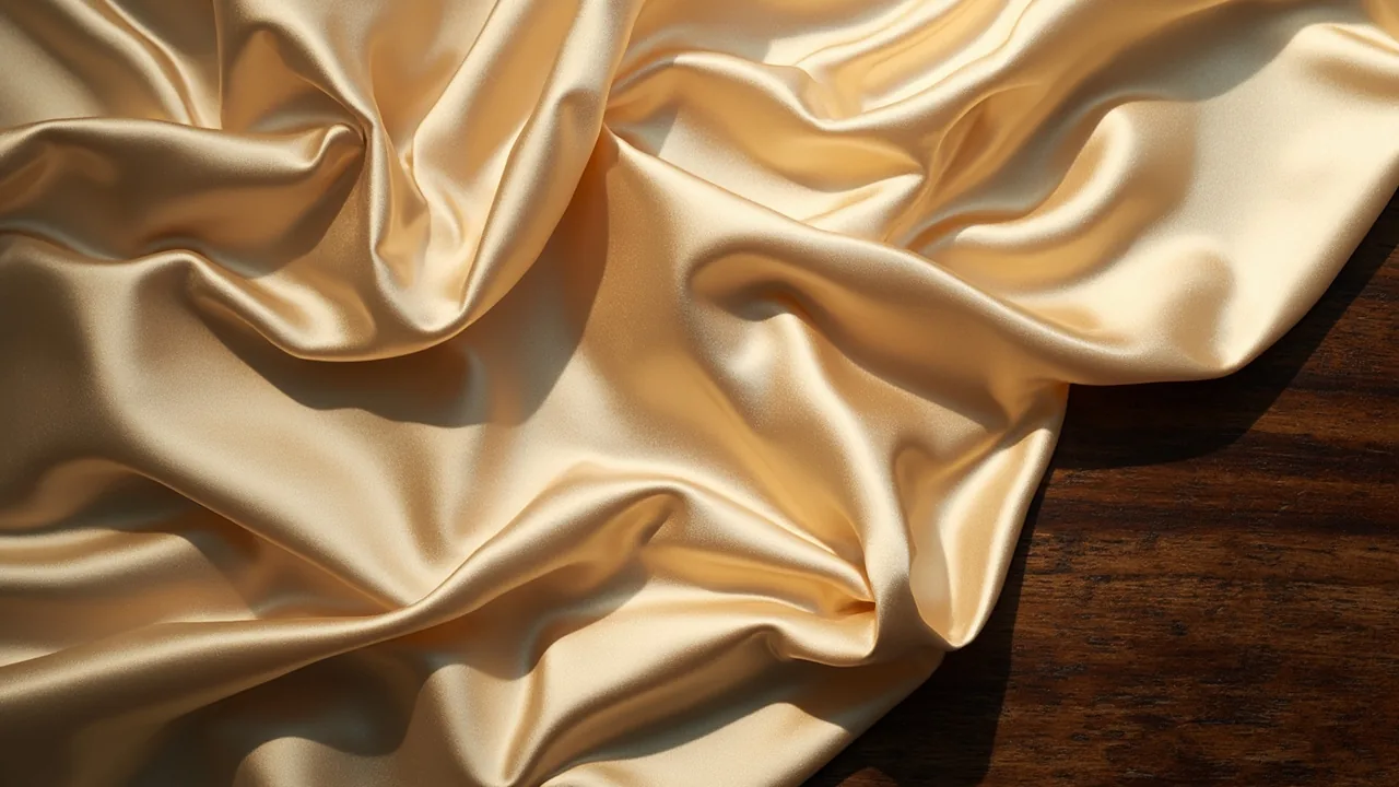 Coupon de satin de polyester champagne à la brillance vive et régulière
