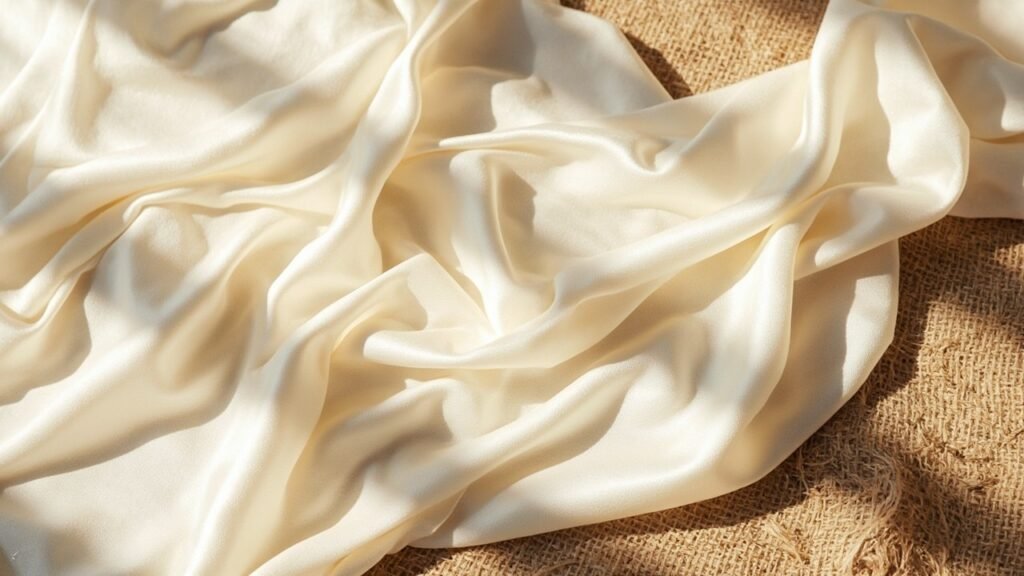 Coupon de soie ivoire drapé en vagues souples