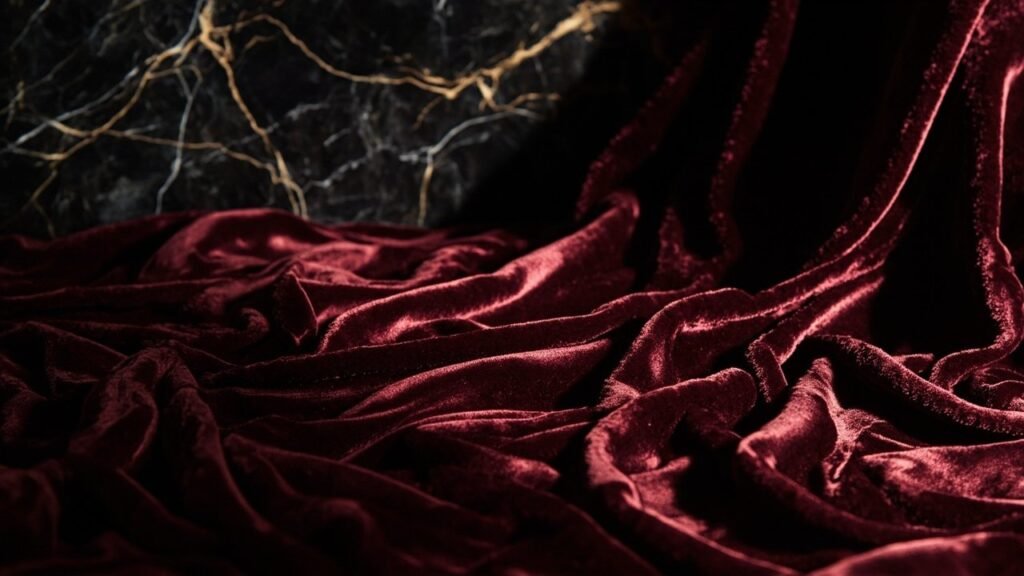 Drapé de velours italien lie-de-vin aux reflets profonds