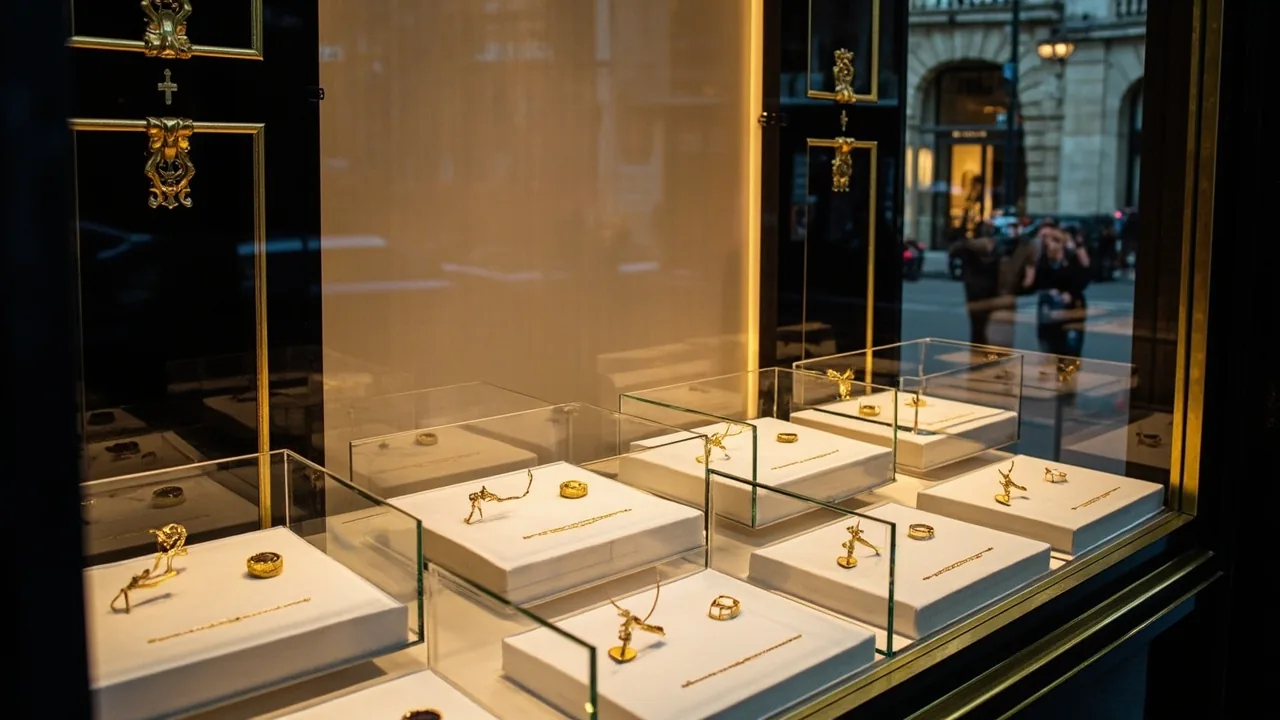 Vitrine d’une joaillerie parisienne : demander à voir les poinçons avant d’acheter